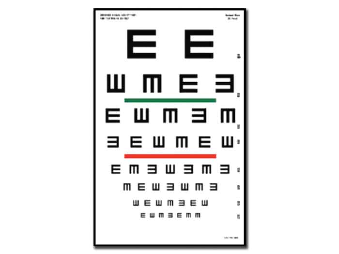 Optometrische leeskaart E-tekens - 6m - 23 x 36cm