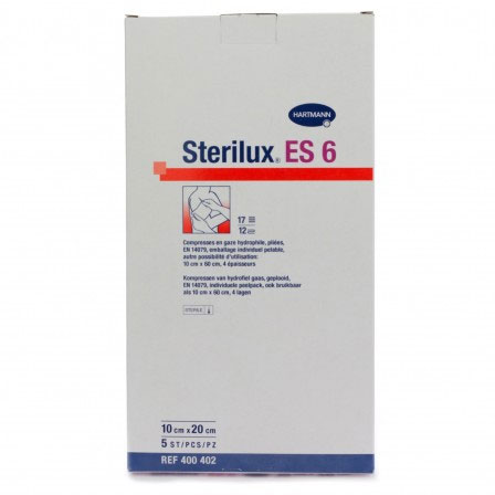Sterilux steriele gaaskompressen - per stuk verpakt - 10x20cm - 5 stuks per doosje