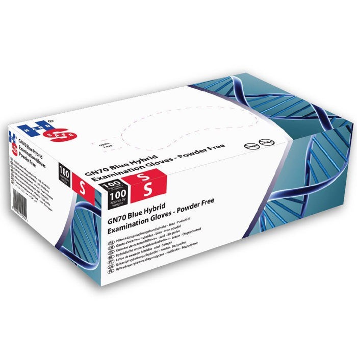 Handschoenen - blauw hybride - nitril/vinyl - poedervrij - GN70 - Small - 100 stuks