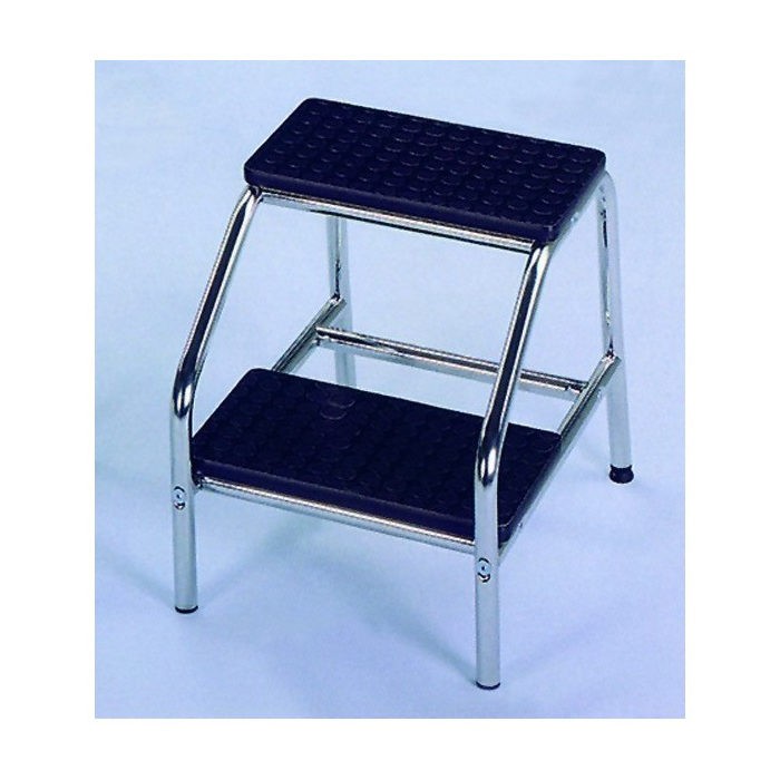 Opstapje dubbel - inox buis + 2 zwarte antislip treden