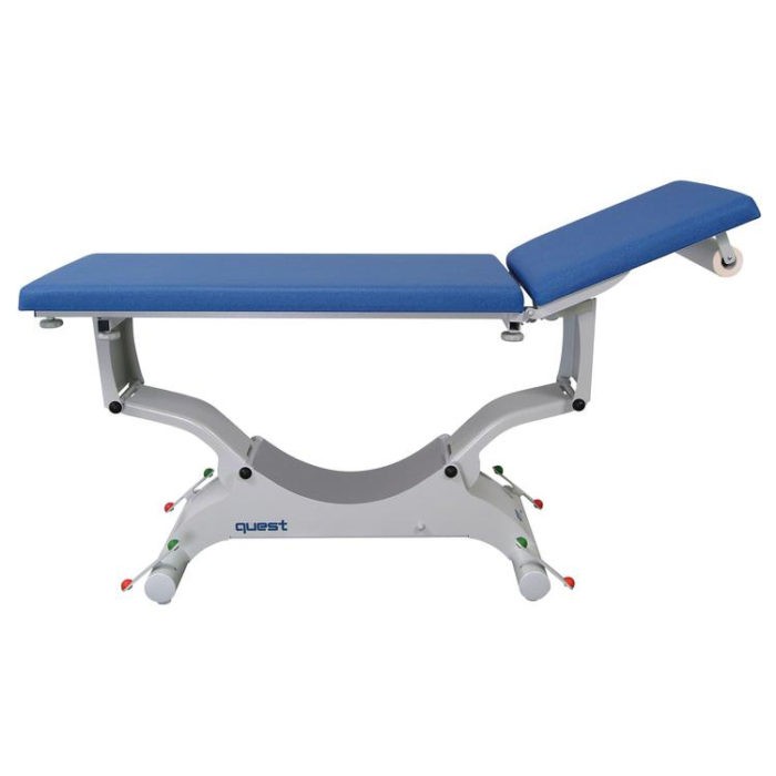 Quest onderzoekstafel - ligvlak 65 cm breedte - elektrisch hoog/laag (manuele bediening) + hellende functie + rollend onderstel + elektrische rugverstelling