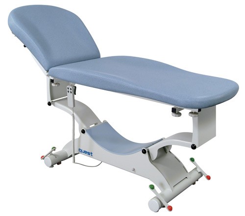 Quest Lux onderzoekstafel - gevormd ligvlak 73cm - elektrisch hoog/laag (manuele bediening) + hellende functie + rollend onderstel + elektrische rugverstelling