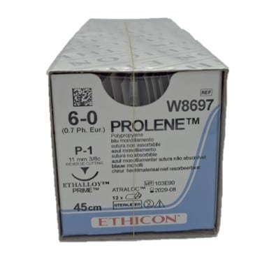 Prolene 6-0 - 45cm - Blauw - Met naald van 11mm en 3/8C - 12 stuks