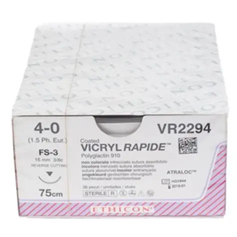 Vicryl Rapide 4-0 - 75cm - Met naald van 16mm en 3/8C - 36 stuks