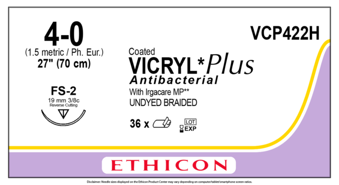 Vicryl PLUS 4-0 - 70cm - Kleurloos - Met naald van 19mm en 3/8C - per stuk