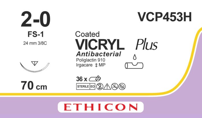 Vicryl Plus 2-0 - 70cm - Violet - Aiguille 24mm et 3/8C - 36 pièces