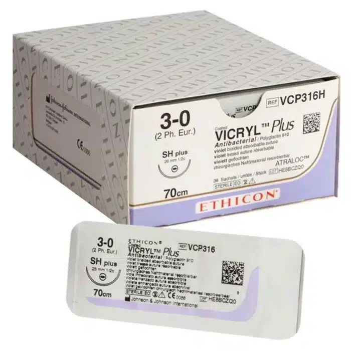Vicryl Plus 3-0 - 70cm - Violet - Met naald van 26mm en 1/2C - 36 stuks